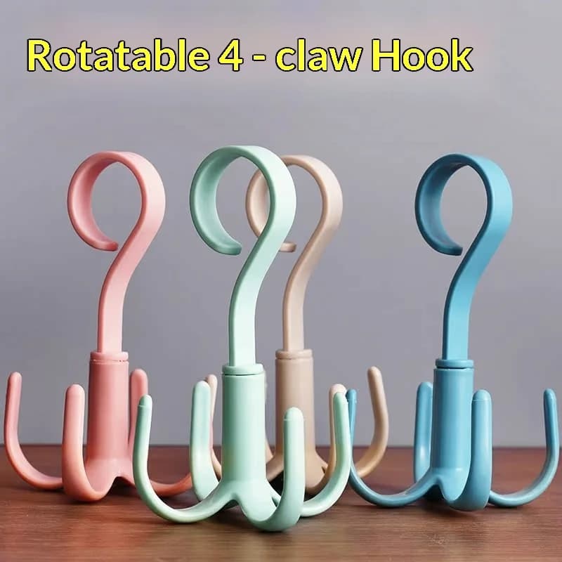 Multifunctional Rotatable 4-Claw Hanger Closet Storage Hook for Bags Belts Hats Scarves Shoes Wardrobe Organizer