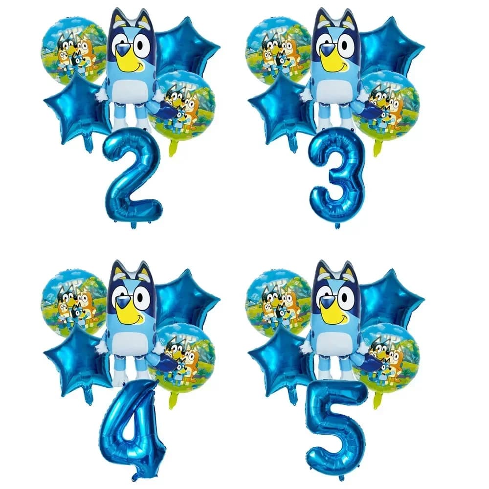 6 pezzi bluey Famiglia Palloncino in alluminio Gioco di cartoni animati Giocattolo Blu Stella d'oro Palloncino Decor Set per cani Festa di compleanno Forniture per baby shower