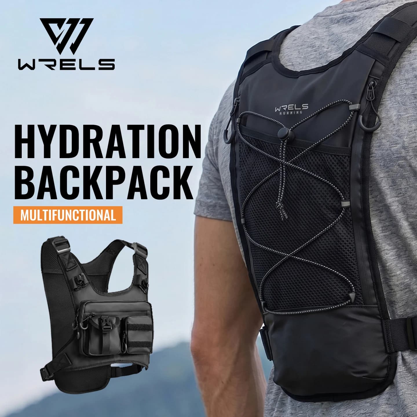 WRELS Hydration Vest Water Resistant Breathable Lightweight Hydration Backpack Trail Running Hiking Cycling Marathon Vest