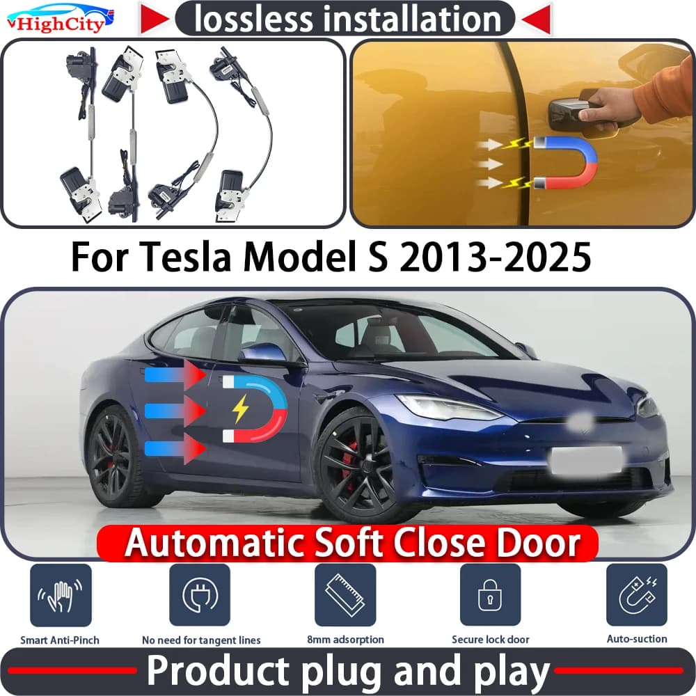 Attuatore Elettrico per Chiusura Porte HighCity per Tesla Model S 2013-2025, Sistema di Chiusura Soft Close, Kit Automatico per Porte