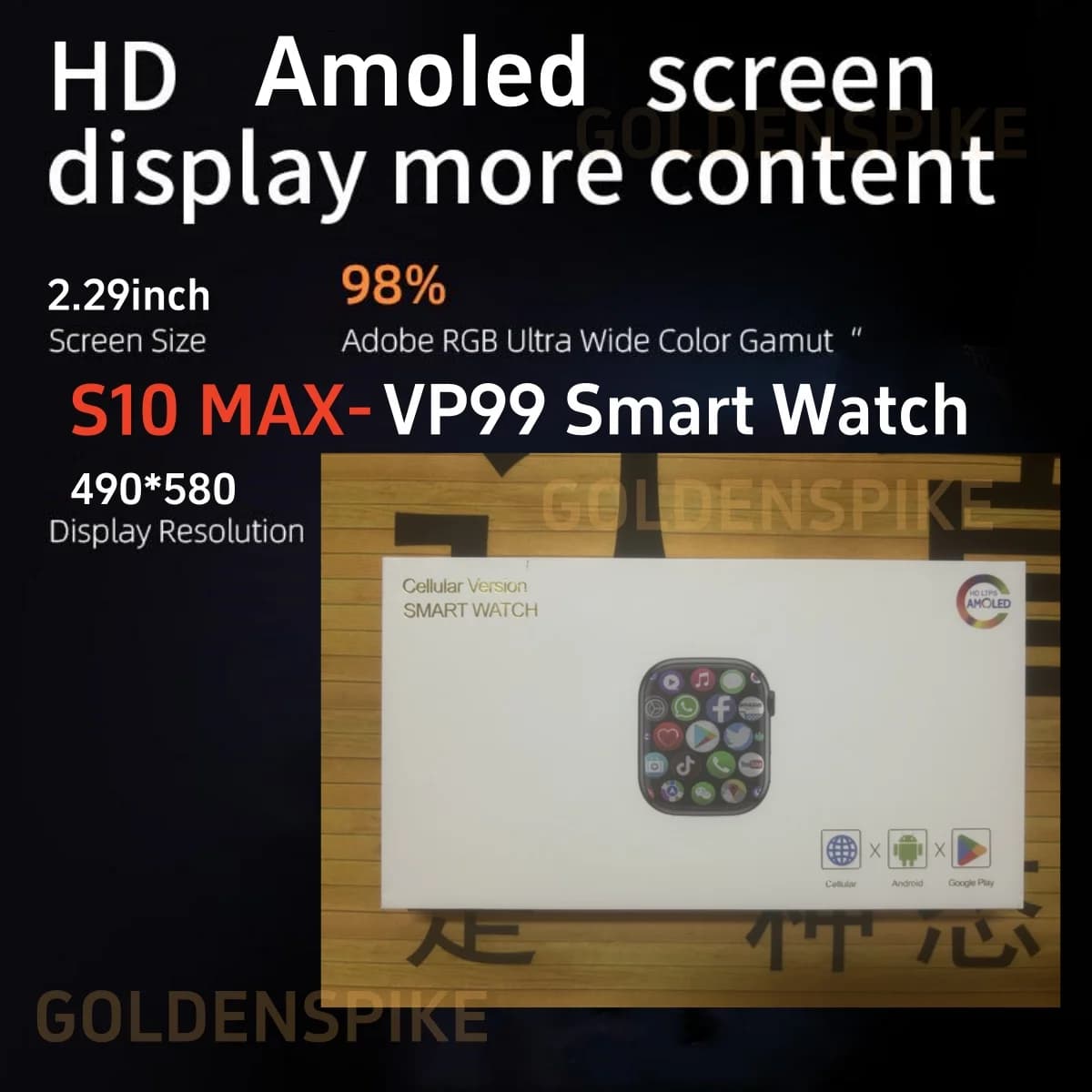 8GB + 128GB VP99 Astuto Della Vigilanza 2.29 pollici Amoled S10 MAX Smartwatch Polso Del Telefono Frequenza Cardiaca Rotante Della Macchina Fotografica di Posizione GPS Gioco Smartwatch