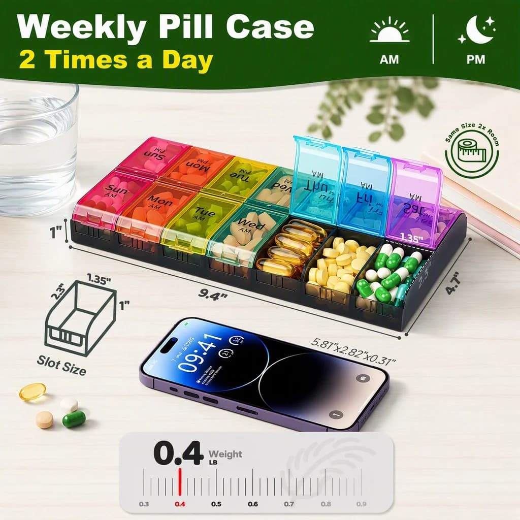 Travel Pill Organizer 7 Day AM & PM Weekly 2 Times a Day Pill Box Portable Medicine Organizer for Daily Vitamins Supplements
