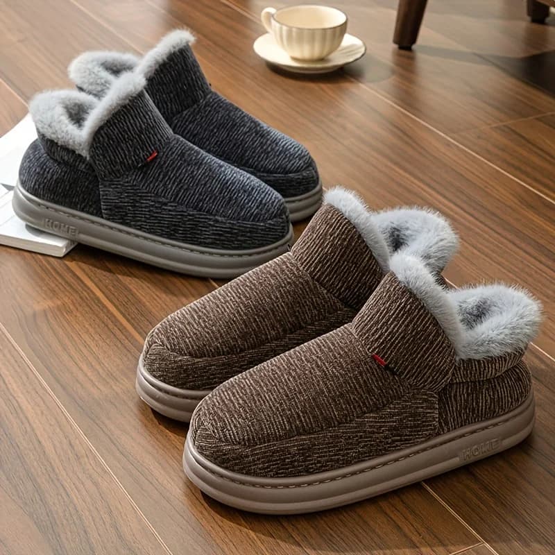 Men's Plus Size Platform Shoes, EVA Anti-Slip Thick Sole Winter Warm Plush Lined Slippers for Home Use, Indoor Comfort