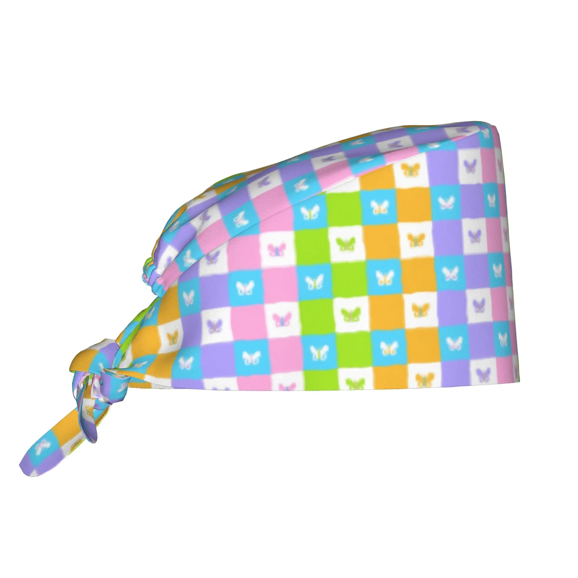 Checkered Plaid Colourful Square Butterfly Cleaning Working Cap Cool Scrub Cap Surgicals Hat Nurse Scrubs Hat For Dentist