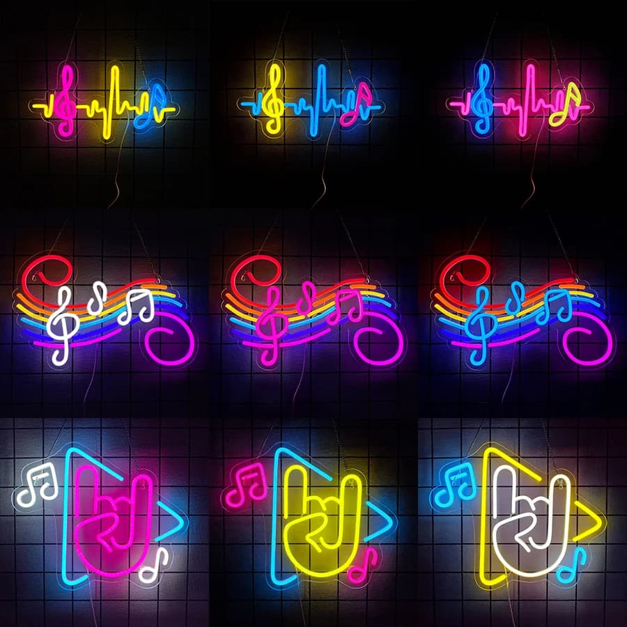 Insegna al neon con note musicali, insegna musicale al neon a LED alimentata tramite USB, decorazione musicale per camera da letto, uomo, grotta, studio musicale, regalo di Natale per bambini