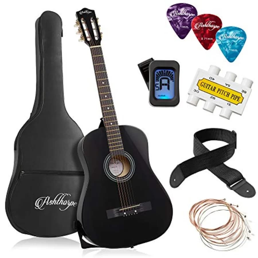 Pacchetto Chitarra Acustica per Principianti, Kit Base con Borsa da Trasporto, Corde, Tracolla, Accordatore, Flauto di Accordatura, Plettri