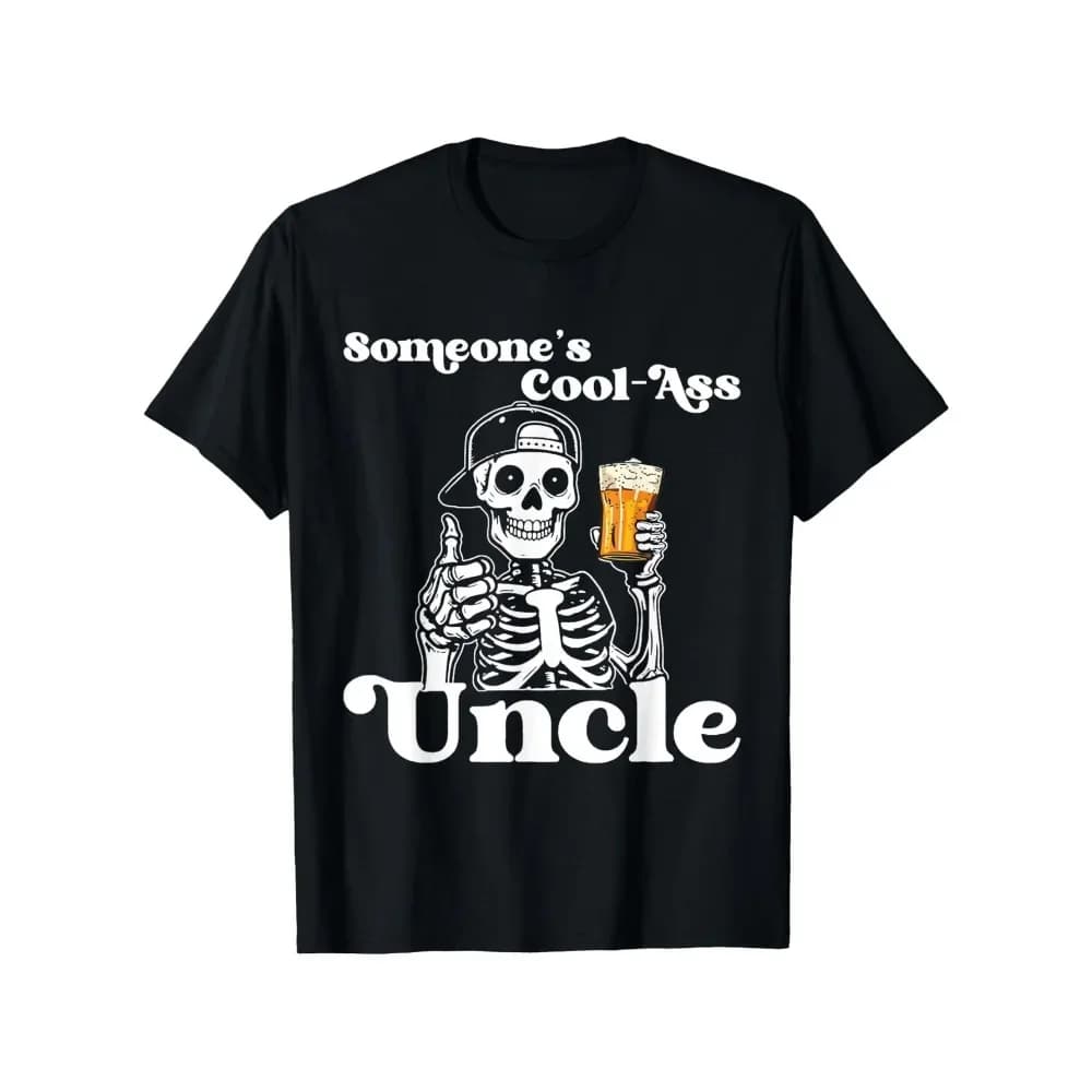 Divertente e accattivante maglietta Uncle Skeleton per adulti - T-shirt casual a maniche corte in 100% cotone con stampa di scheletro con pollice alzato e boccale di birra, S-XX