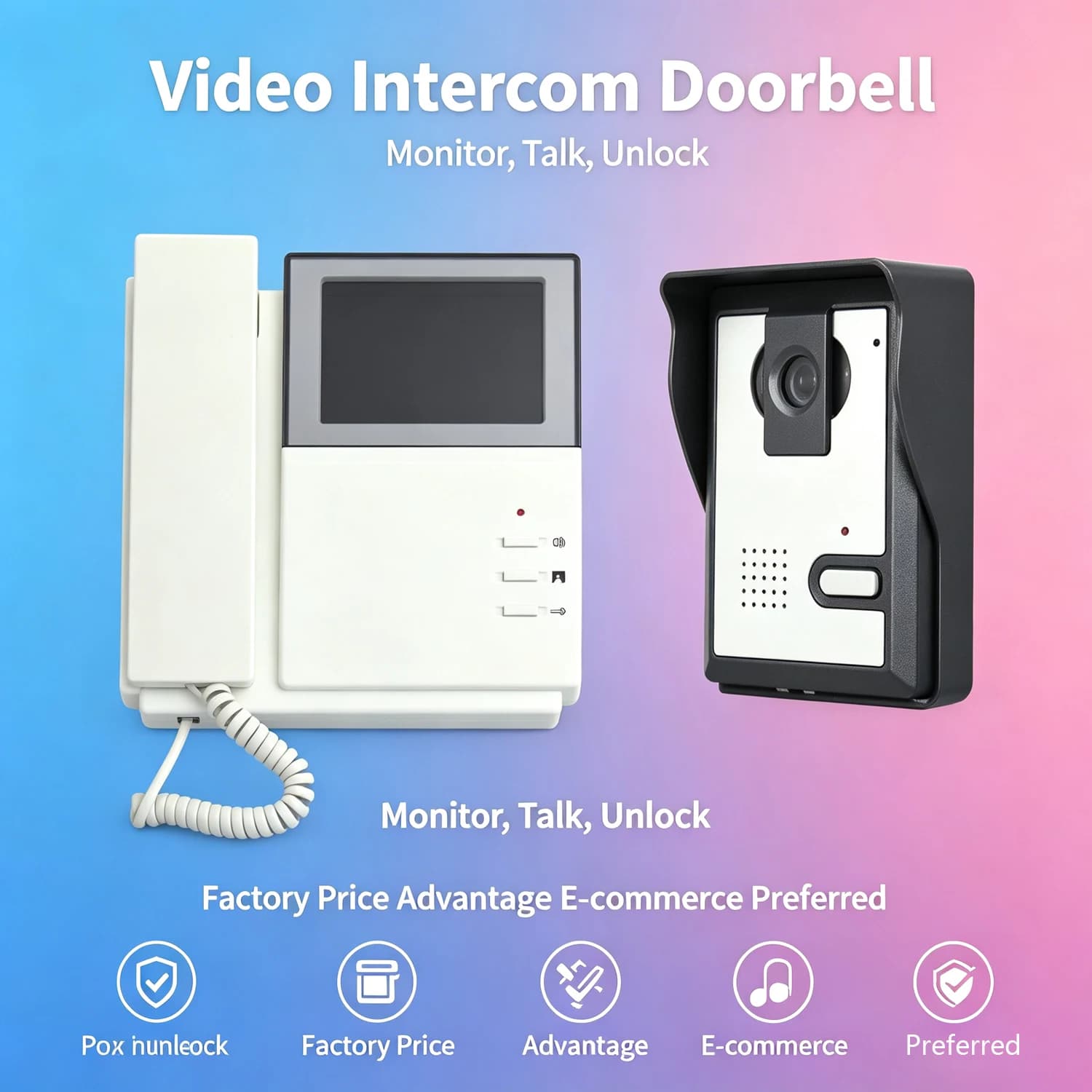 1Set 4.3" Colour Screen Telephone Style Video Door Phone System Wire Door Bell Intercom For Visitor