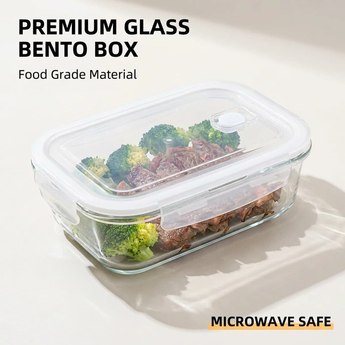 Contenitore Bento in Vetro Bianco, Contenitore per Alimenti in Vetro Borosilicato, Lunch Box Adatto al Microonde per Lavoro, Scuola, Picnic