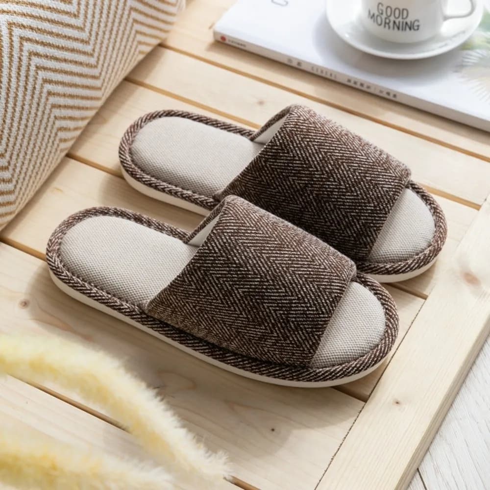 Linen bear Slippers with cozy letter Indoor Slippers for Couple Durable Anti-slip Footwear Breathable Home Shoes