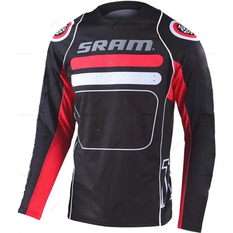 Sram Cycling Jersey for Men, Long Sleeve, Motocross, MTB, Downhill Mountain Bike, DH, Quick Drying, Bicycle Shirt, New
