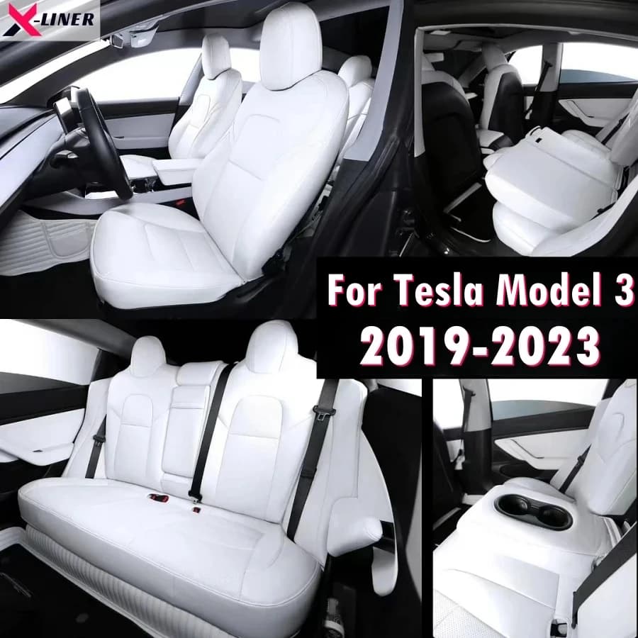 Complete Set Car Seat Covers for Tesla Model 3 2019-2023 Nappa PU Front and back leather seat Protects cushion Interior access