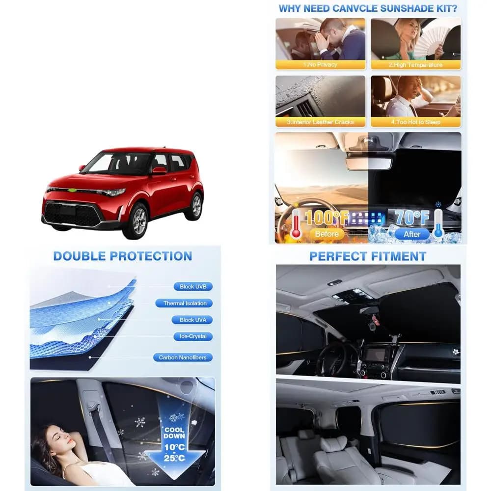 Set universale di parasole per parabrezza auto, coperture per finestrini laterali e posteriori, nero, 6 pezzi, protegge la privacy e mantiene il veicolo fresco