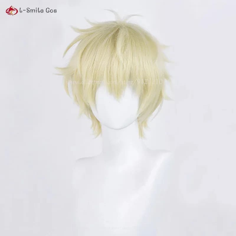 Anime Shima Sousuke Cosplay 30 cm Light Golden Cruly Parrucche da uomo Capelli sintetici resistenti al calore + Cappellino per parrucca