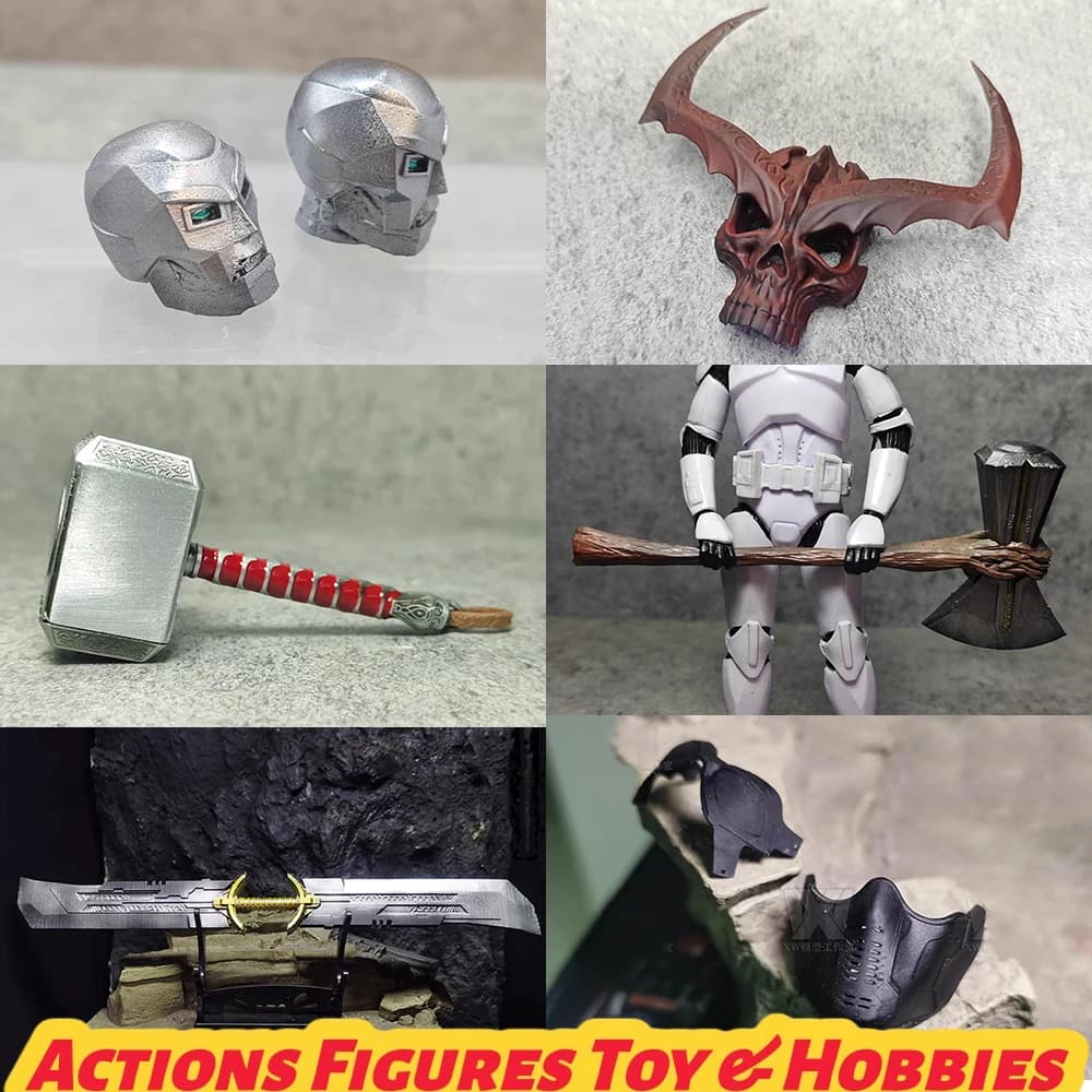 Accessori per Scene in Scala 1/6 e 1/12: Ascia della Tempesta, Martello di Thor, Surtr, Corona a Testa di Toro, Maschera e Occhiali del Soldato dell'Inverno per Action Figure da 12 e 6 Pollici