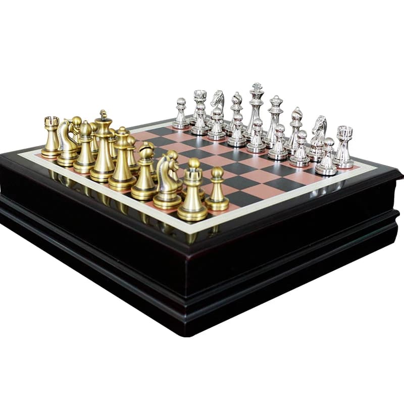 Classic Game Metal Chess Set with Deluxe Wooden Chess Board and Storage - 2.5" King Metal Chess Pieces