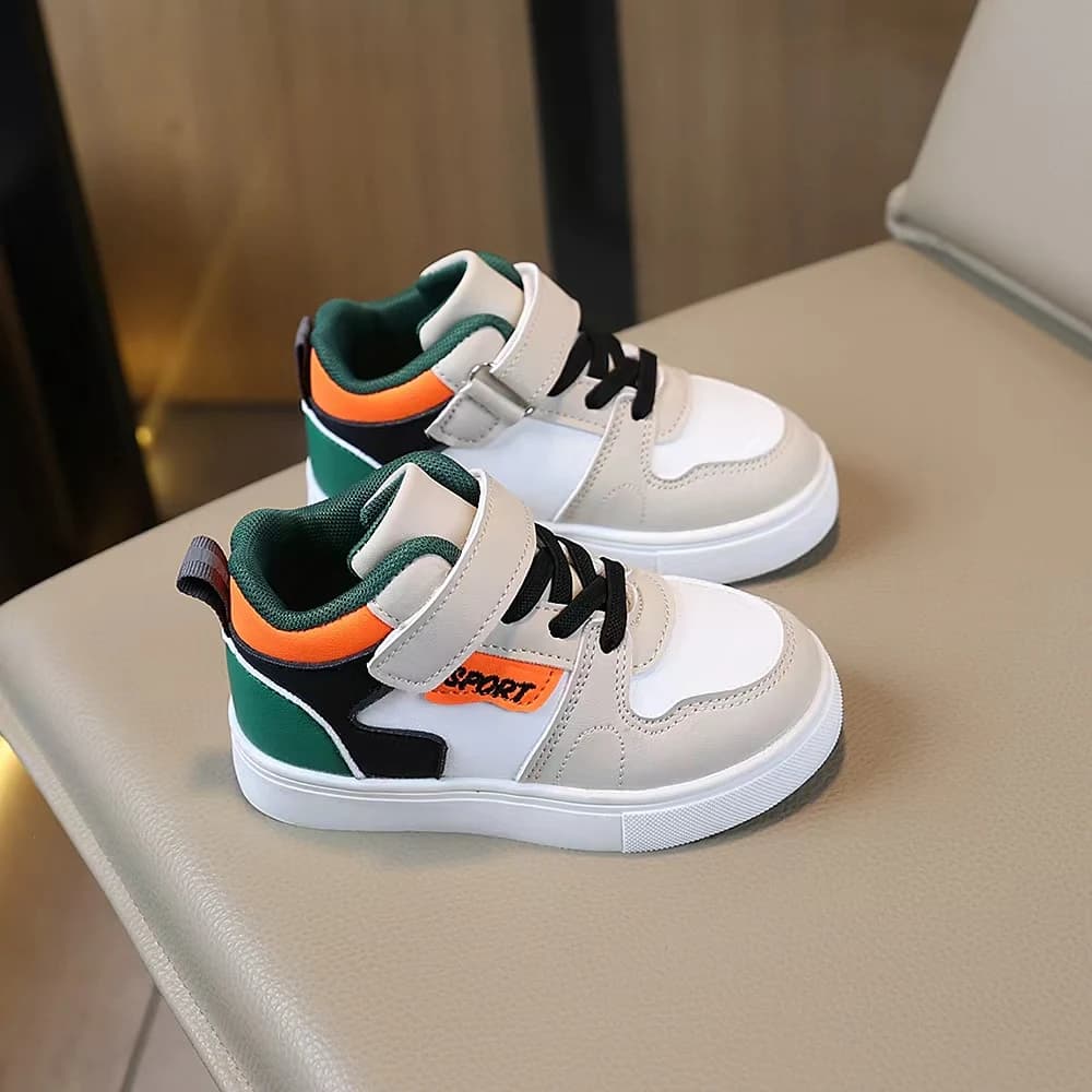COMFY KIDS Bambini 3-8 anni Scarpe da ginnastica medie multicolori grigie per bambini attivi e giovani Scarpe da scuola sportive casual con gancio e anello con lacci e linguetta suola leggera
