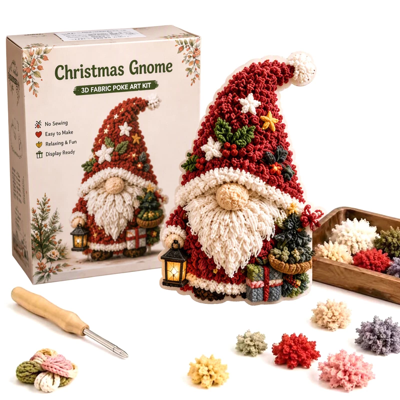3D Fabric Craft Kit DIY Gnome Seasonal Holiday Decoration Punch Needle No Sewing Adult Beginner Set