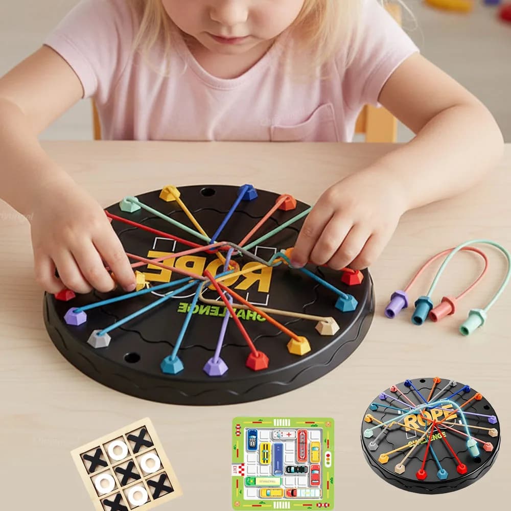 Corda Groviglio Puzzle Gioco da tavolo Set Nodi di corda Puzzle / Labirinto per auto / XO Scacchi Giocattoli educativi Messa a fuoco logica Giocattolo da viaggio per bambini