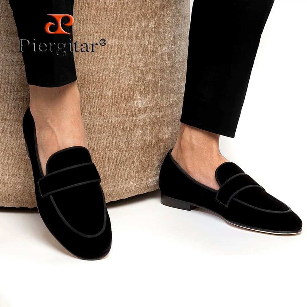 Gli mocassini slip-on in velluto color nero Piergitar possono essere indossati Pantofole da fumo fatte a mano casual o formali Sottopiede in pelle traspirante