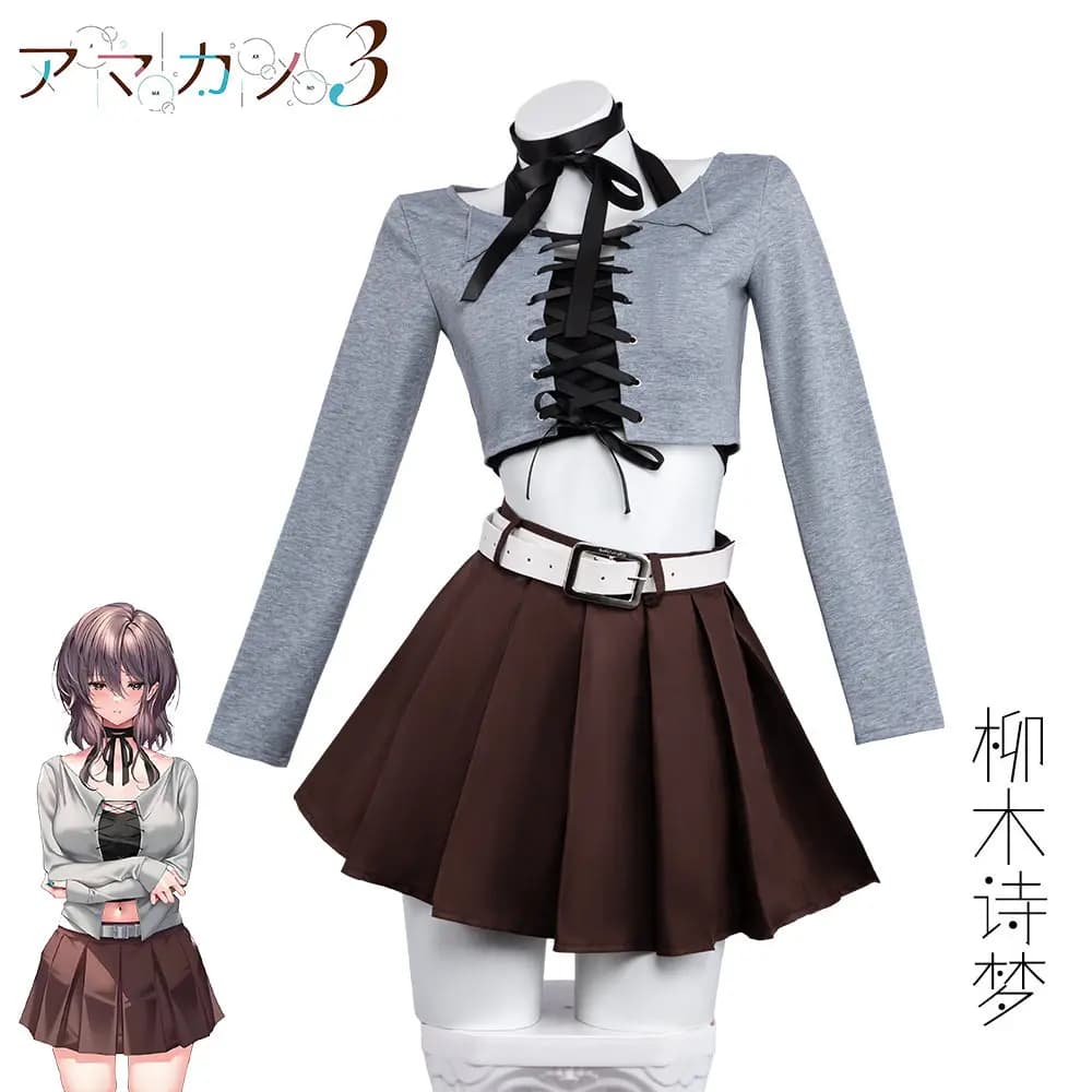 【In Stock】Yanagi Shion Cosplay Costume Game ‌Amakano3‌ Sweet Girlfriend Japanese-style JK Skirt Tops Uniform Woman Sexy Daily