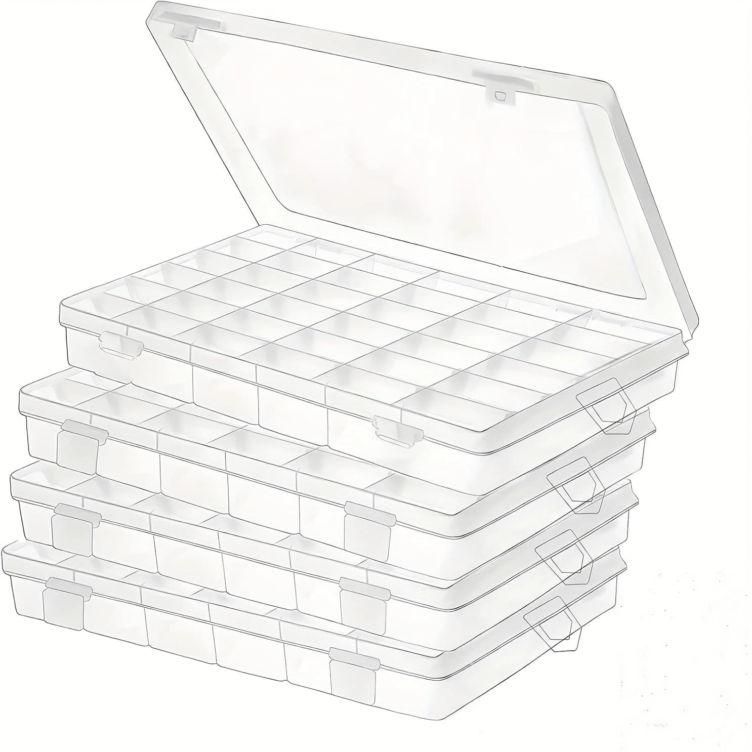 Transparent plastic storage box with 36 adjustable compartments and dividers — Ideal for storing crafts, jewellery, fishing gear and components