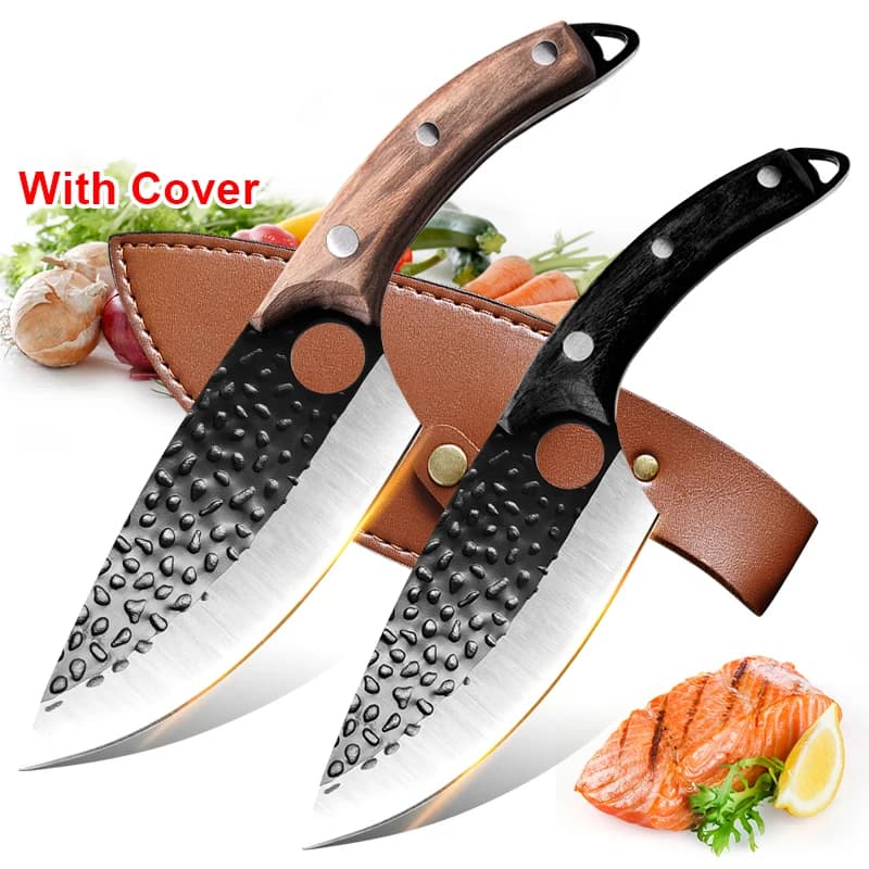 Stainless Steel Bone Knife Kitchen Fruit Knife Wood Handle Knife Professional Forged Butcher Knife for Barbecue Kitchen Tools