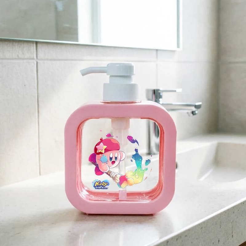 Dispenser di Sapone Trasparente Kawaii Kirbys da 300ML, Bottiglia Ricaricabile Portatile Vuota per Gel Doccia e Detersivo, Regalo