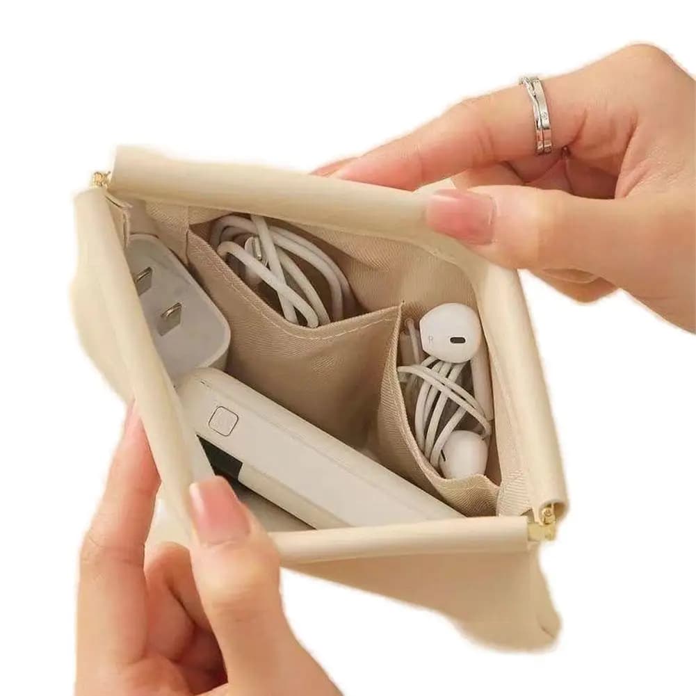 NUOVA Borsa Portaoggetti Mini Portatile in PU, 2 Misure, Design con Chiusura Automatica, Versatile per Auricolari Cablati, Rossetti e Piccoli Accessori