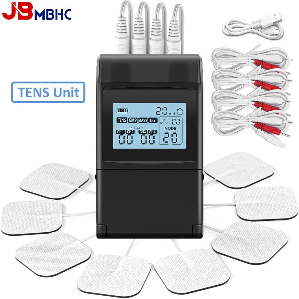 15/48/60 modalità Macchina per unità TENS e stimolatore muscolare EMS Massaggiatore per il corpo a 4 canali USB ricaricabile Sollievo dal dolore per il corpo e le articolazioni