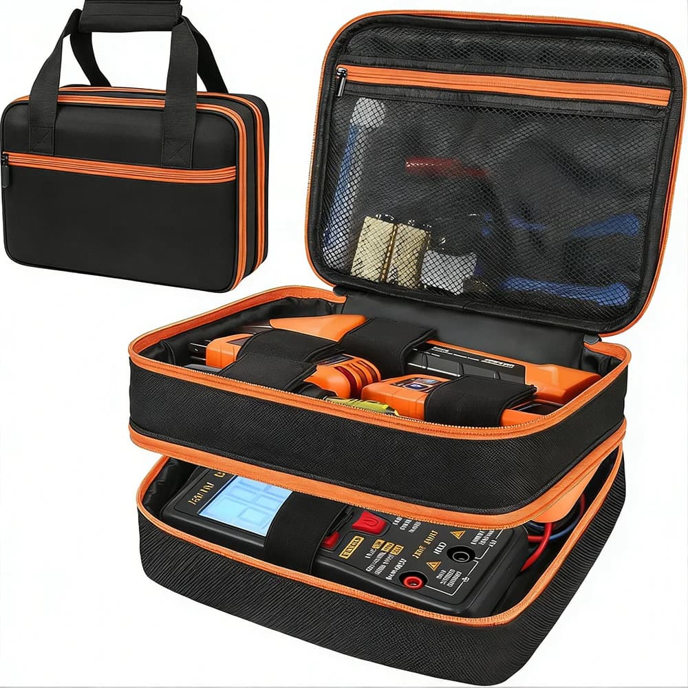 One Tool-Compatible, Non-Waterproof Knitted Fabric Test Kit Storage Box with Mesh Pockets and Adjustable Straps, Suitable for St
