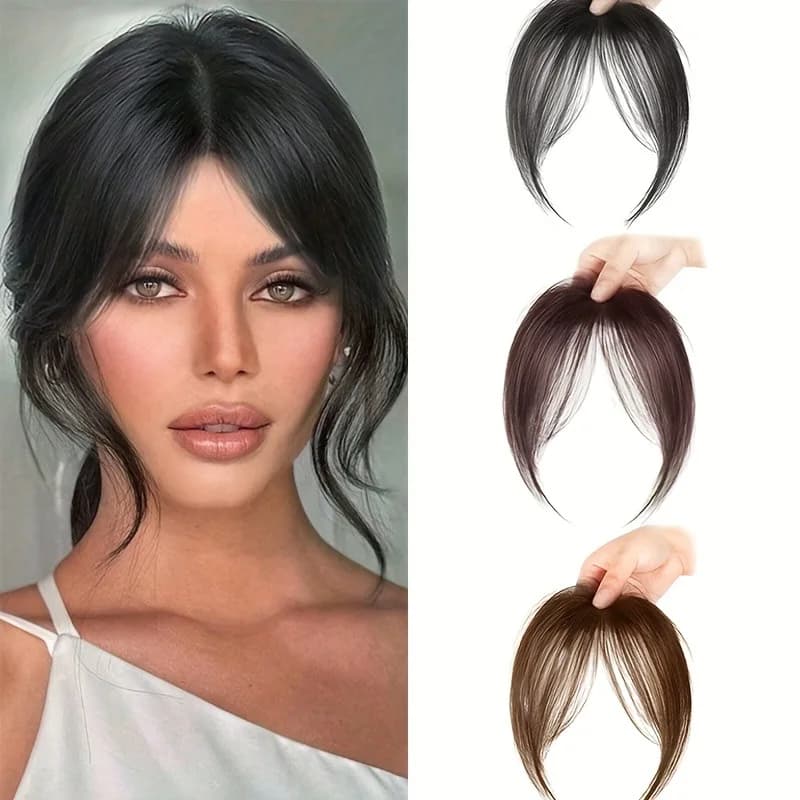 Wig with eight-character fringe in French style, synthetic, with BB clip, voluminous, invisible, with thin hairpins