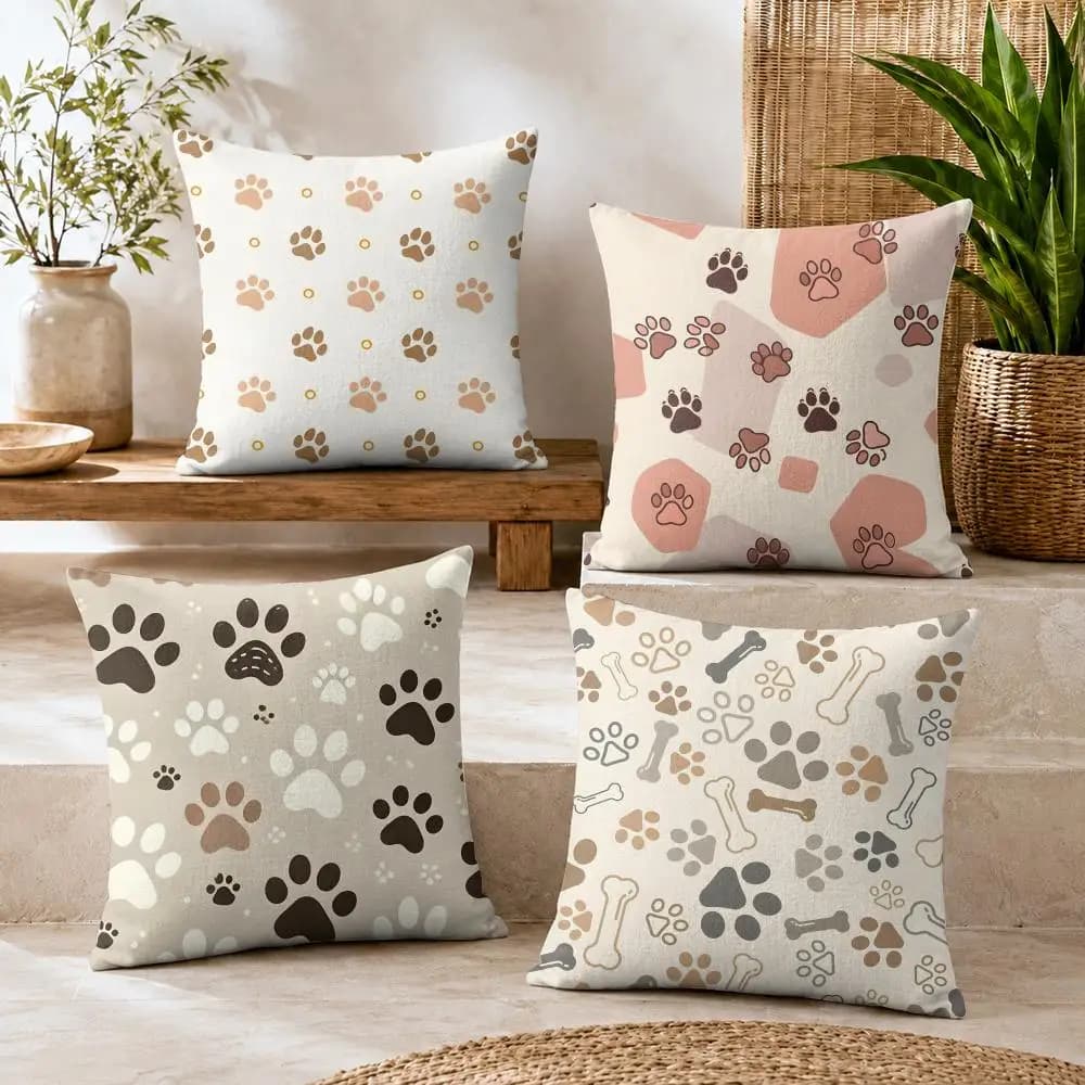Paw Cushion Cover Summer Coolness Linen Organic Fabric Sofa Pillow Case Double-Sided Printing Home Decor