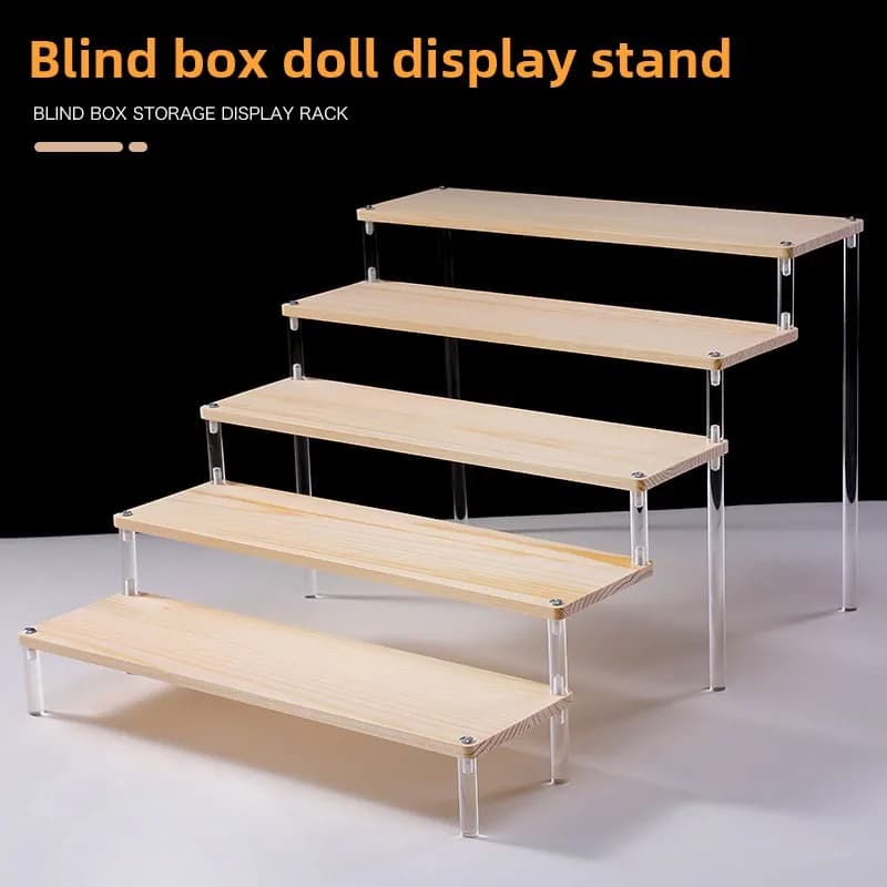 Wooden Display Stand Display Shelf for Blind Box Toys Multi-Layer Step Rack Showcase for Figures Home Storage Holders Organizer