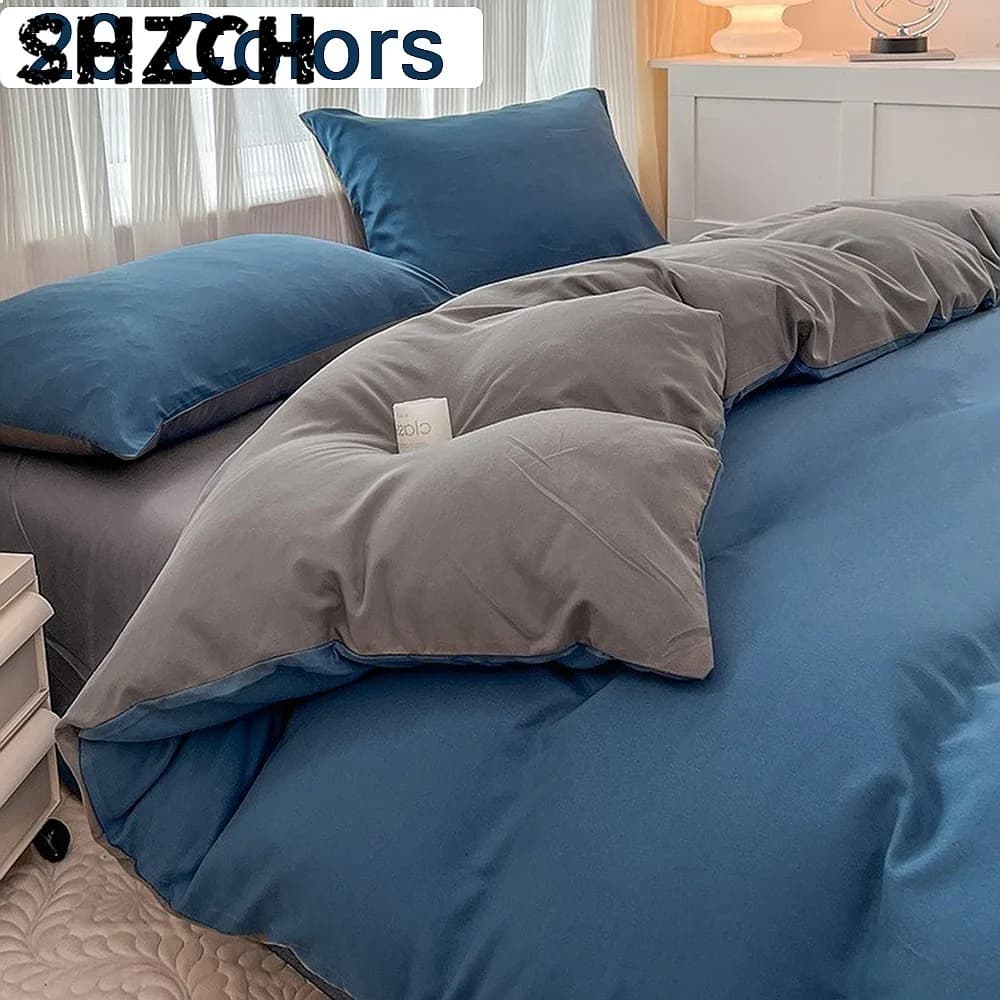 NEW INS Style 4Pcs Solid Washed Cotton Duvet Cover Set Bed Sheets Pillowcase