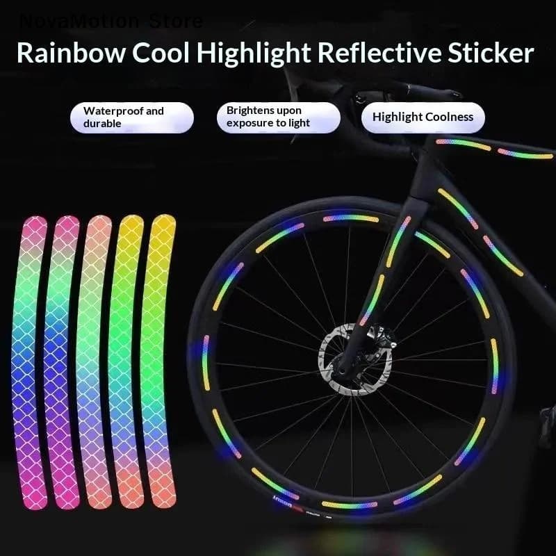 [NM]20 Strips Rainbow Bicycle Wheel Reflective Stickers Waterproof High Brightness For Night Bike Riding Safety[NM]