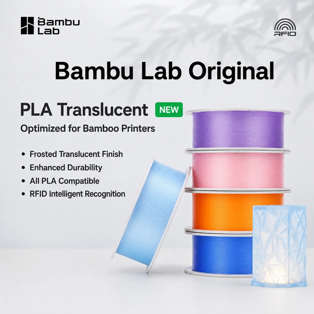 Filamento PLA Traslucido Originale Bambu Lab per Stampante 3D, 1KG, Texture Opaca, Materiale di Stampa DIY