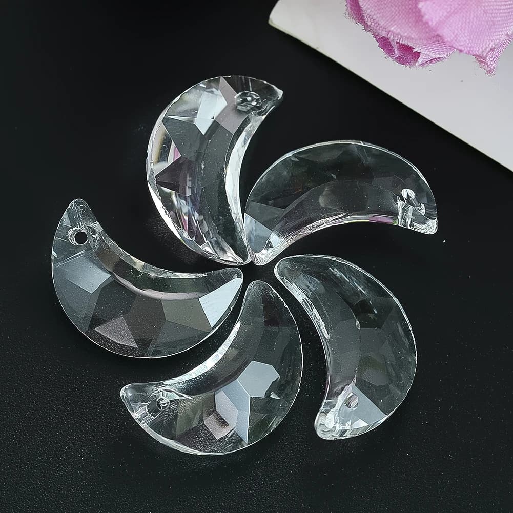 5pcs 20mm Clear Moon Crystal Hanging Beads Glass Art Prism Facete Pendant Chandelier Accessories Garden Wind Chime Decoration