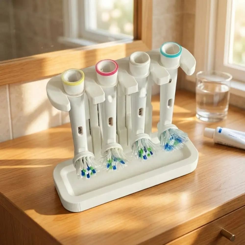 3D Printed 4 Slots Floor Standing Toothbrush Head Holder Bathroom Dry Storage Organizer Shower Accessory