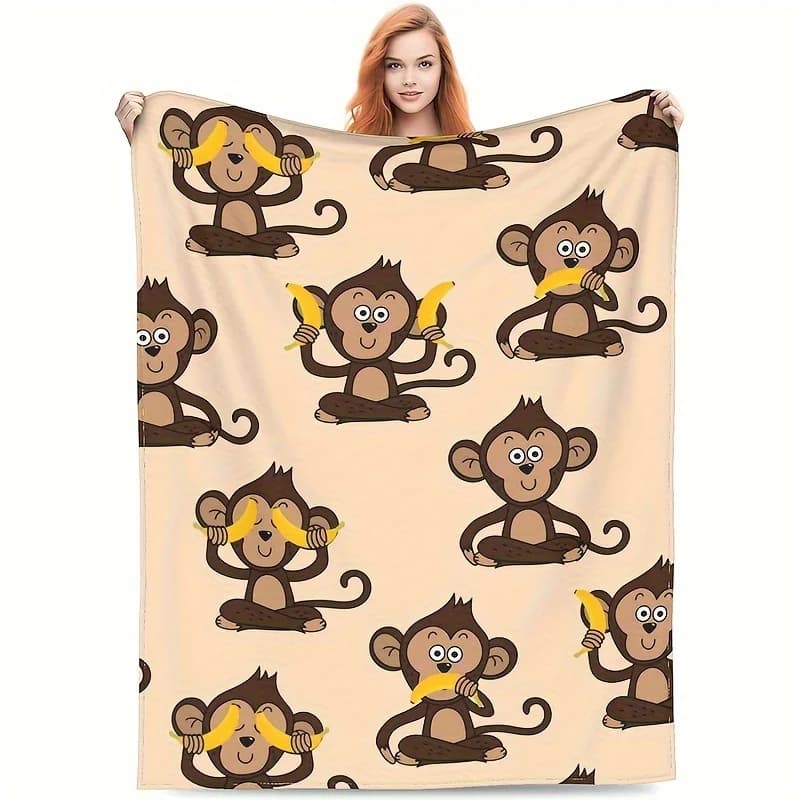 Adorabile Coperta in Flanella con Scimmietta - Morbido Plaid per Divano e TV, Decorazione per la Casa