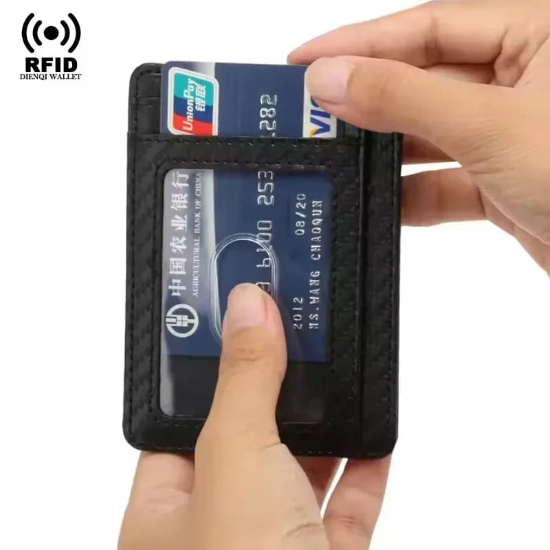 Porta documenti RFID Portafoglio in carbonio di lusso Porta carte di credito da uomo d'affari Portafogli intelligenti maschili minimalisti sottili e sottili Accessori da viaggio
