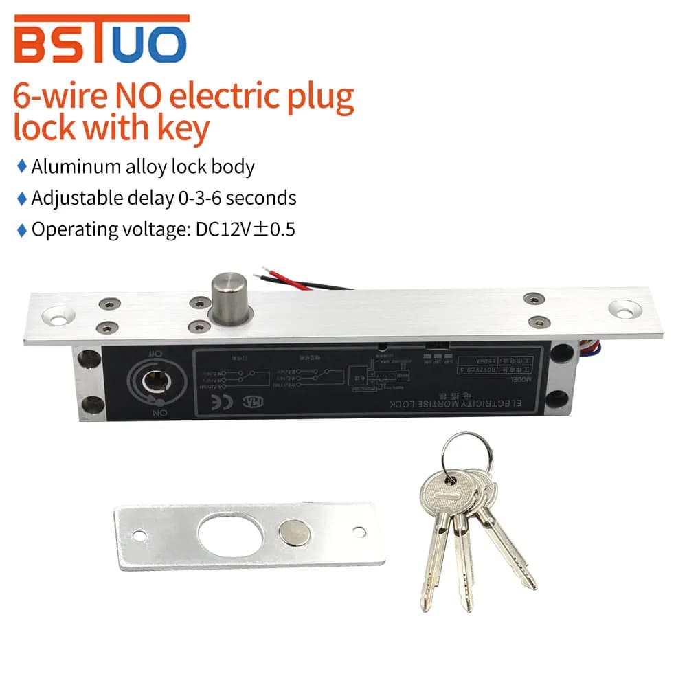 DC 12V Fail Secure cilindro elettrico Drop Bolt Lock con bullone conico chiave meccanica relè a tempo regolabile contatto porta 6 cavi