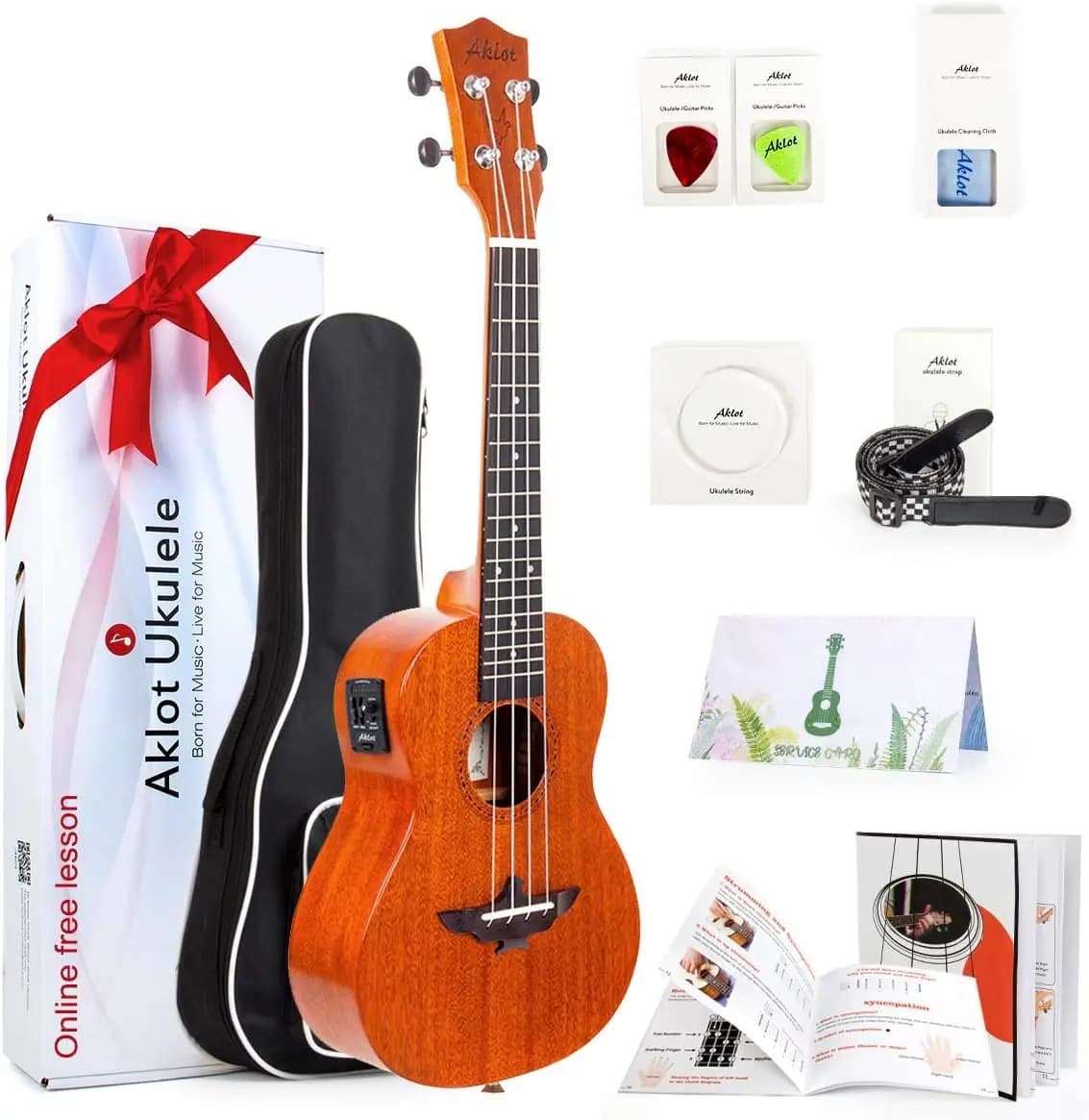 Electric Concert Ukulele Kit, Solid Mahogany 23-Inch, for Professionals, Beginners, and Adults – Includes Free Online Lessons and Ukulele Accessories