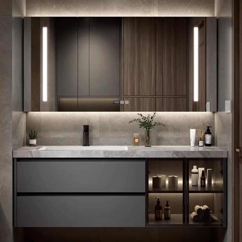 Armadietti stretti per bagno con specchi, scaffali combinati per la casa, mobile angolare per bagno, mobili in legno dal design semplice, Badkamerkast MH40YSG