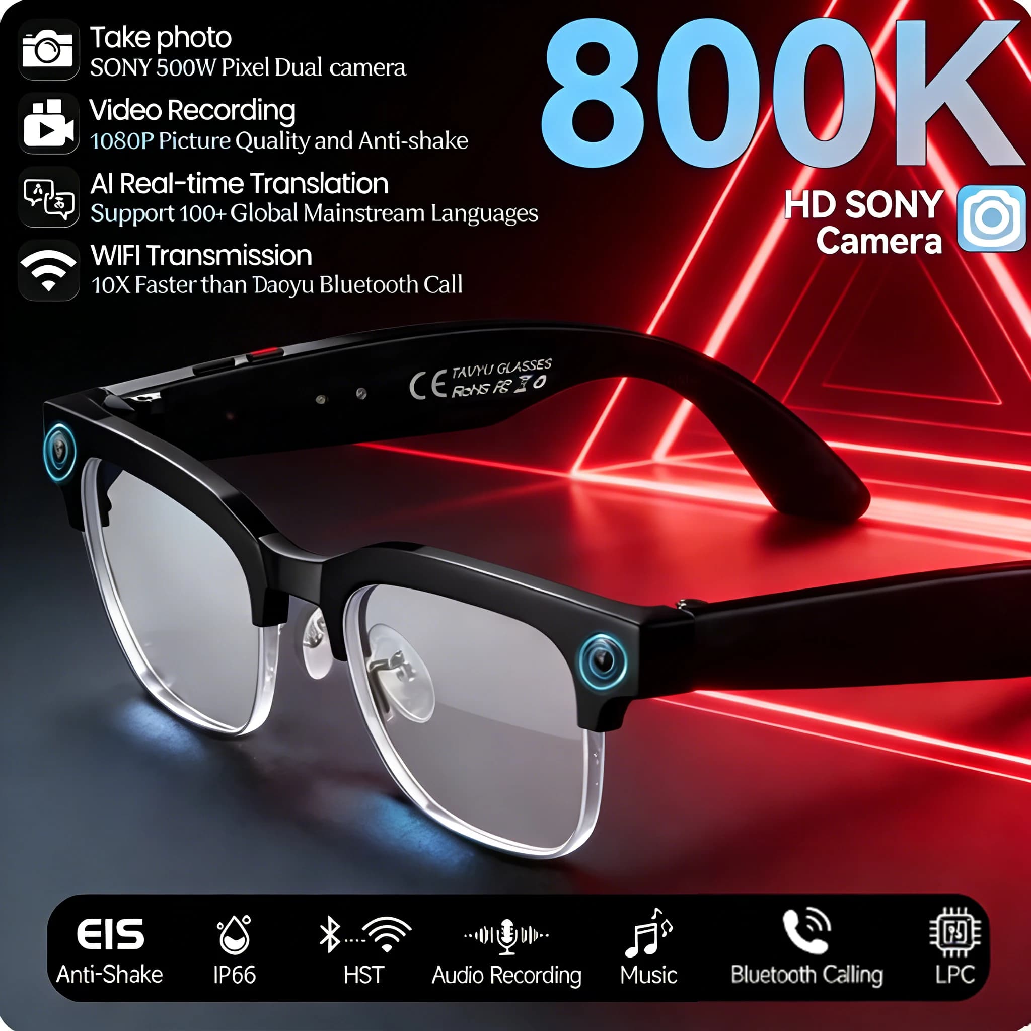 2026 Nuovo 8K HD AI Smart Occhiali da uomo Chat GPT 800MP Fotocamera Bluetooth Chiamata AI Traduzione Assistente vocale Controllo Occhiali da sole Wome