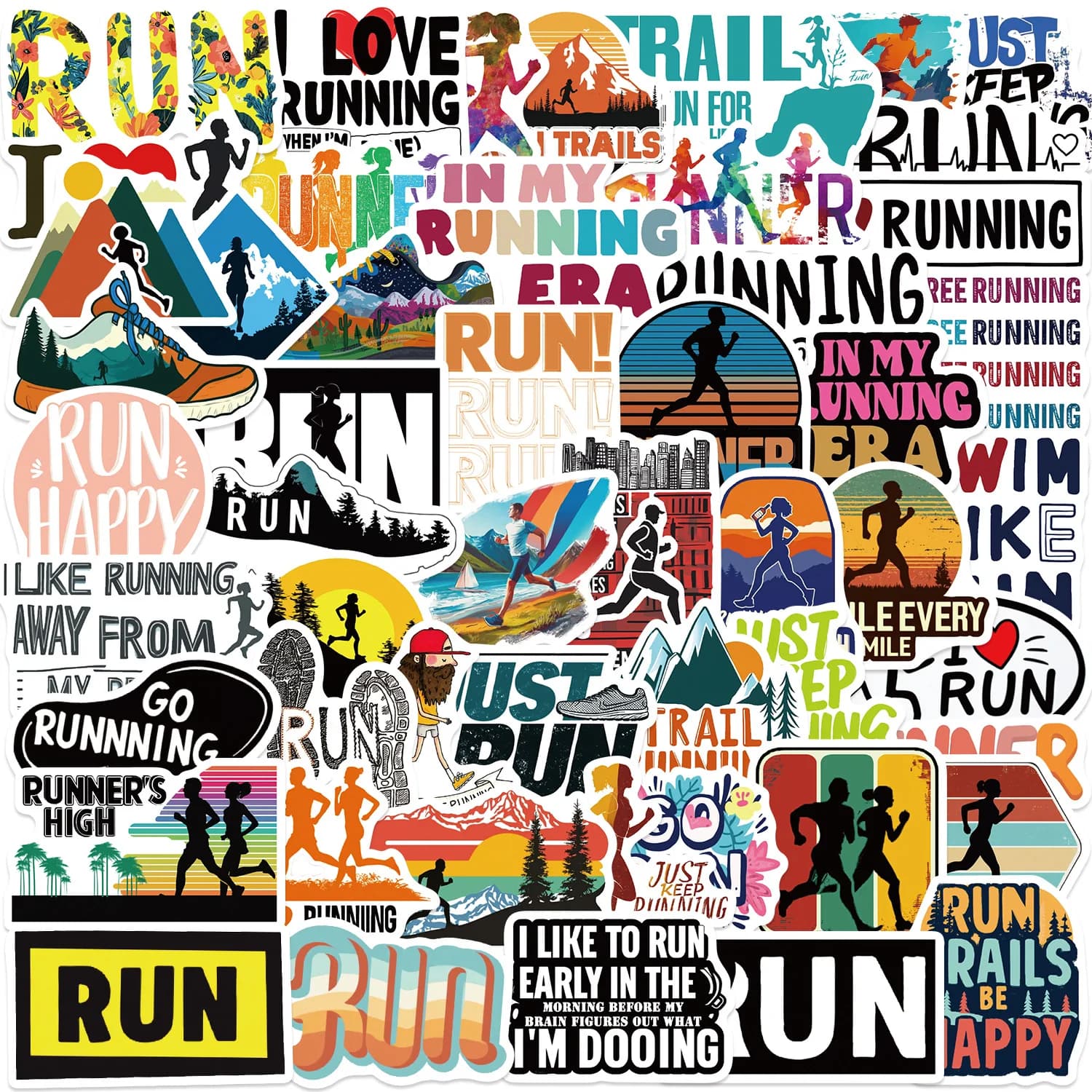 52 PCS Cartoon Outdoor Sports Running Theme Graffiti Stickers Decorate Luggage Helmet Skateboard Scrapbook Bike Vinyl Decals