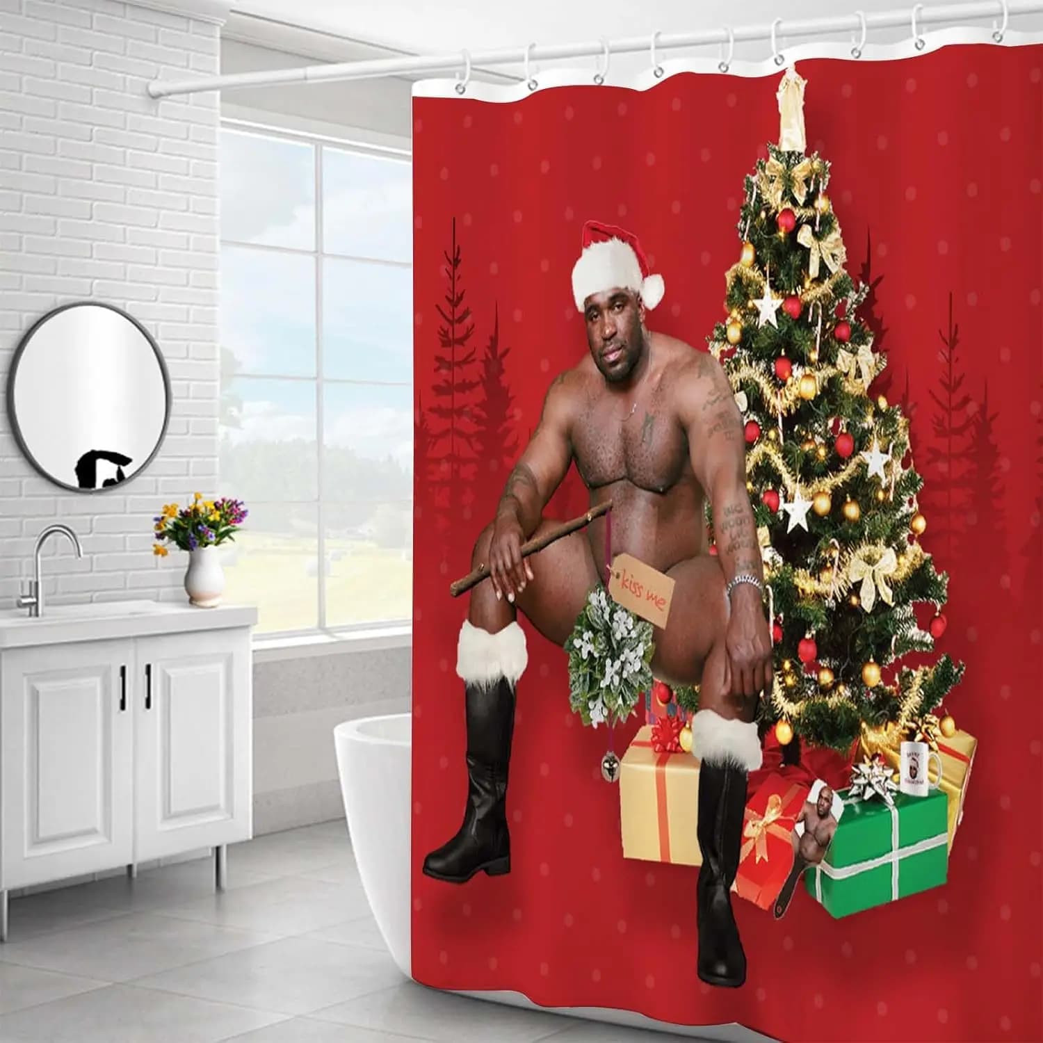 Tende da doccia Naked Santa Curtains Barry Wood con stampa LGBT, set di tende da bagno con ganci in plastica