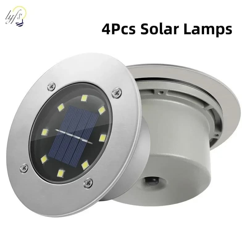 Luci da giardino solari a LED da 4 pezzi Illuminazione da esterno Lampade da terra 8 LED Luce da ponte sotterranea Luci da giardino a pannello ad energia solare
