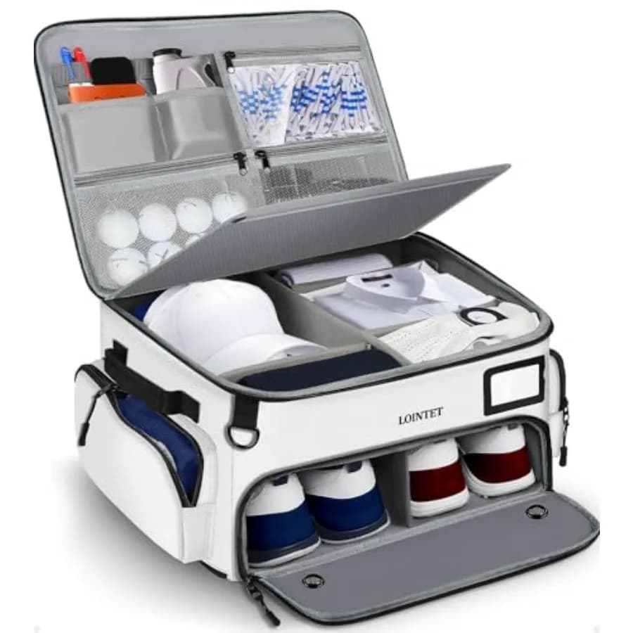 Organizer per Bagagliaio Auto da Golf, Contenitore Impermeabile con Scomparto Ventilato Separato per 2 Paia di Scarpe, Portaoggetti per Palline da Golf