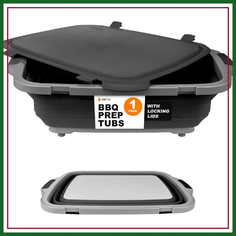 Vasca Pieghevole per Preparazione BBQ - Contenitore per Marinatura e Conservazione Alimenti - Include Tagliere e Coperchio con Chiusura - XL Nero